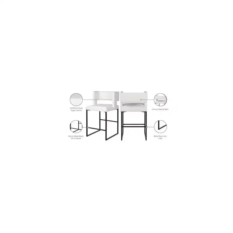 Meridian Furniture, Sgabello da bancone Caleb in similpelle bianca, set da 2