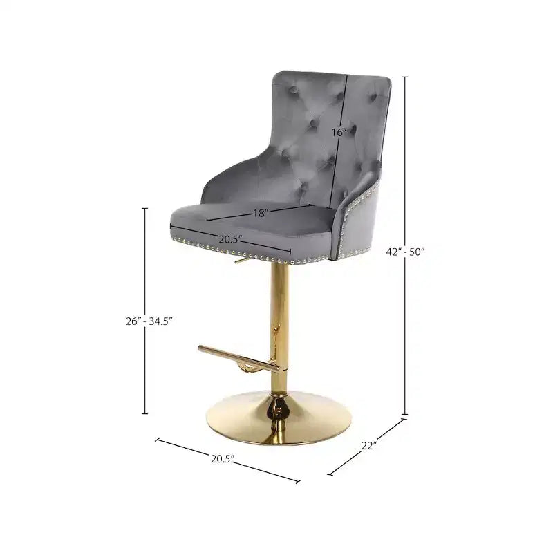 Meridian Furniture, Sgabello regolabile Claude in velluto grigio
