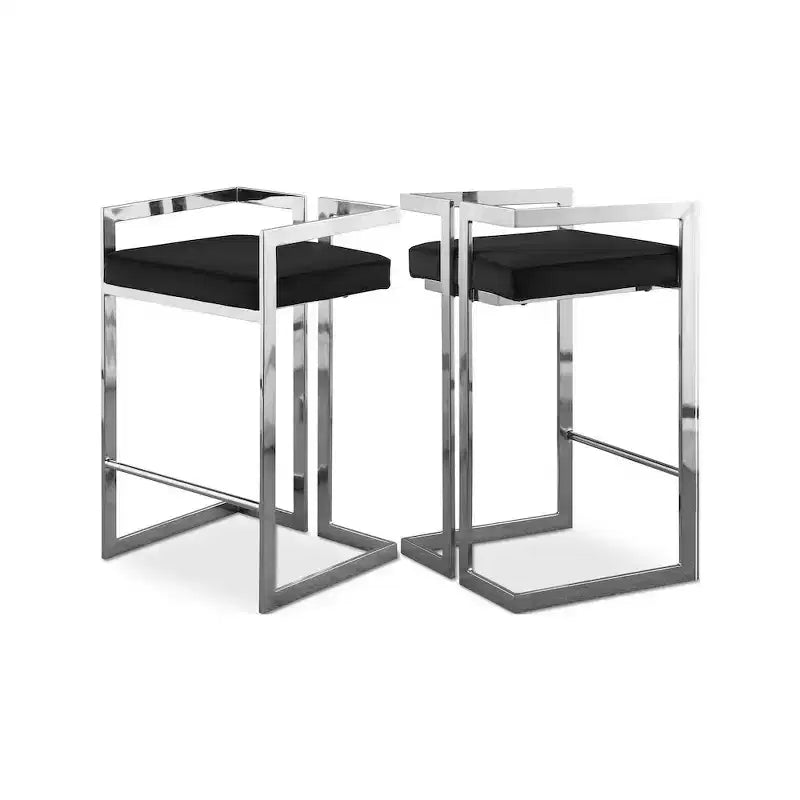 Meridian Furniture,Ezra Black Velvet Stool, Set of 2