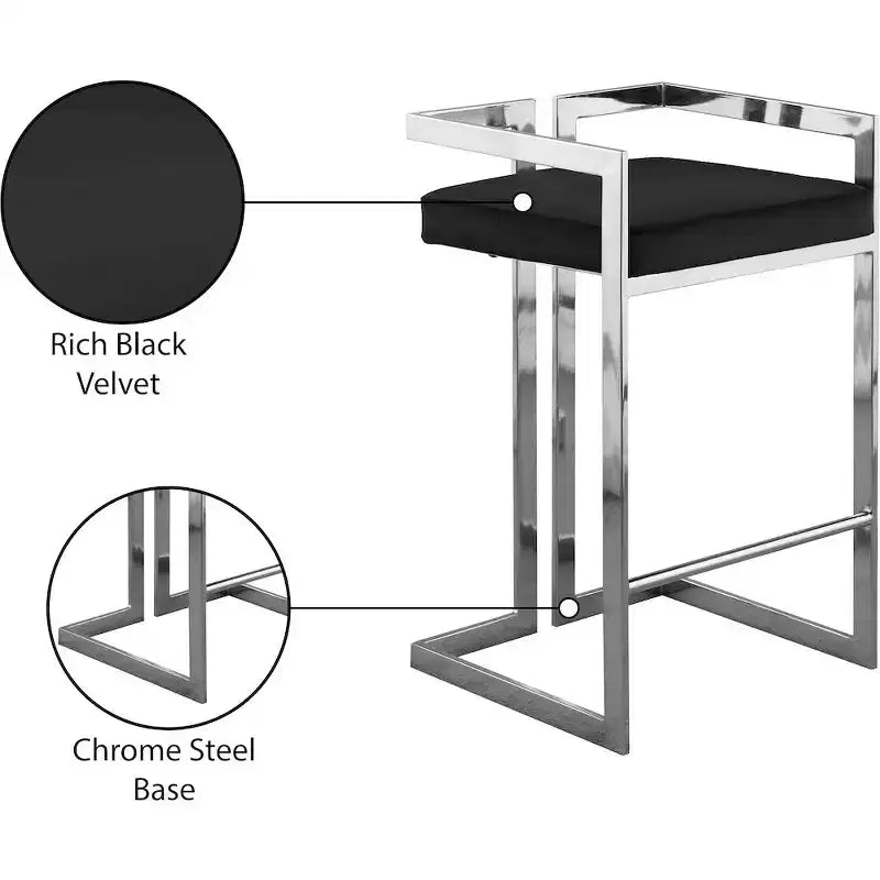 Meridian Furniture, Sgabello Ezra in velluto nero, set da 2