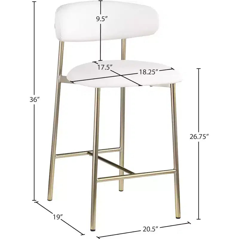 Meridian Furniture, Sgabello da bancone Lupita in pelle vegana bianca, set da 2