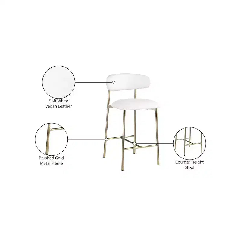 Meridian Furniture, Sgabello da bancone Lupita in pelle vegana bianca, set da 2