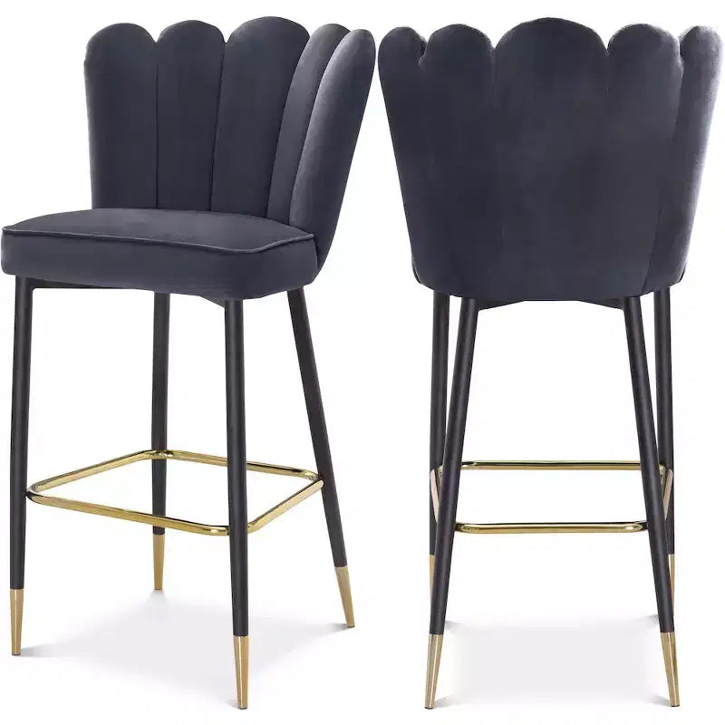 Meridian Furniture,Lily Grey Velvet Stool, Set of 2