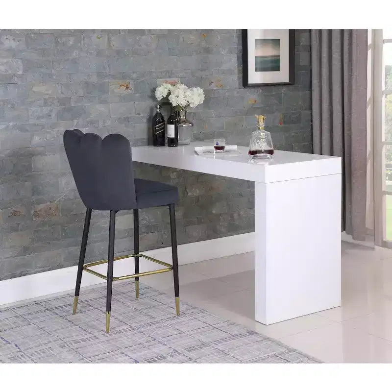 Meridian Furniture, Sgabello Lily in Velluto Grigio, Set da 2