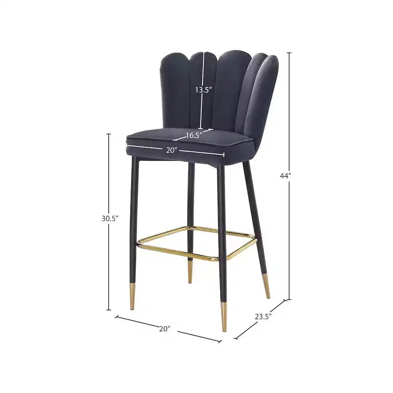 Meridian Furniture, Sgabello Lily in Velluto Grigio, Set da 2