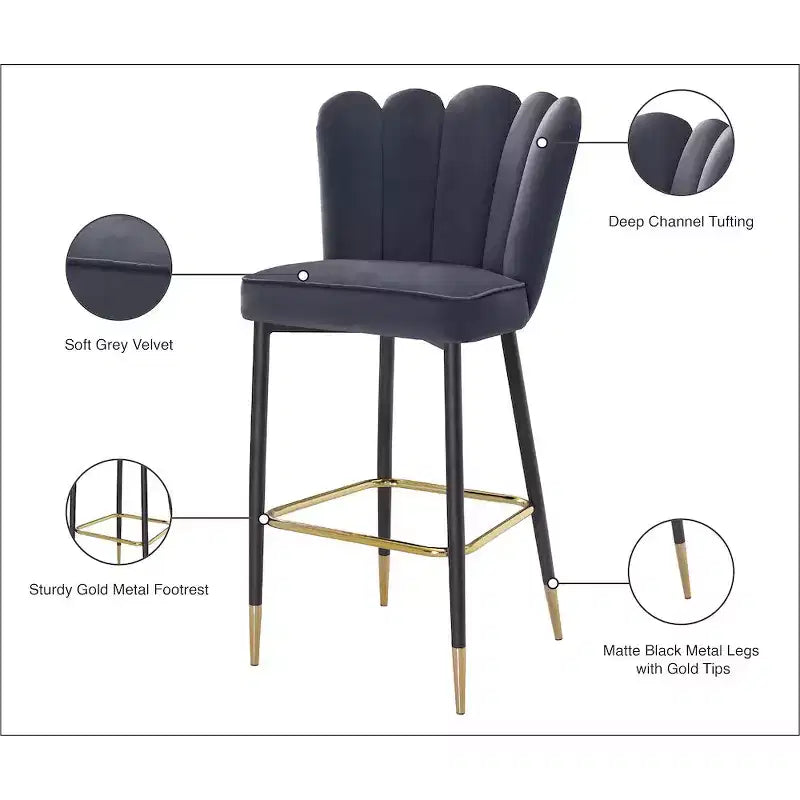 Meridian Furniture, Sgabello Lily in Velluto Grigio, Set da 2