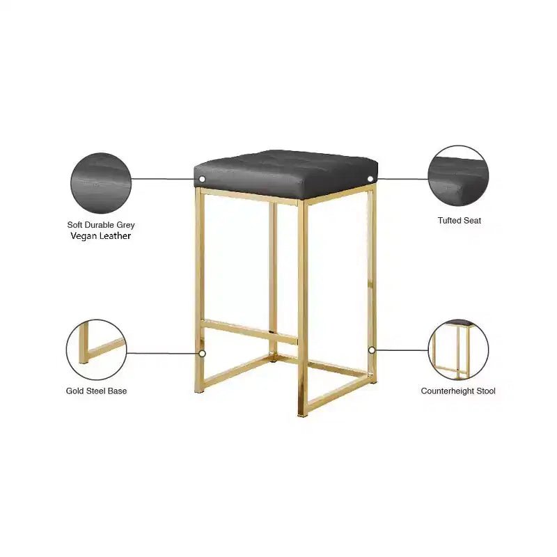 Meridian Furniture, Sgabello Nicola in Pelle Vegana Grigia, Set da 2