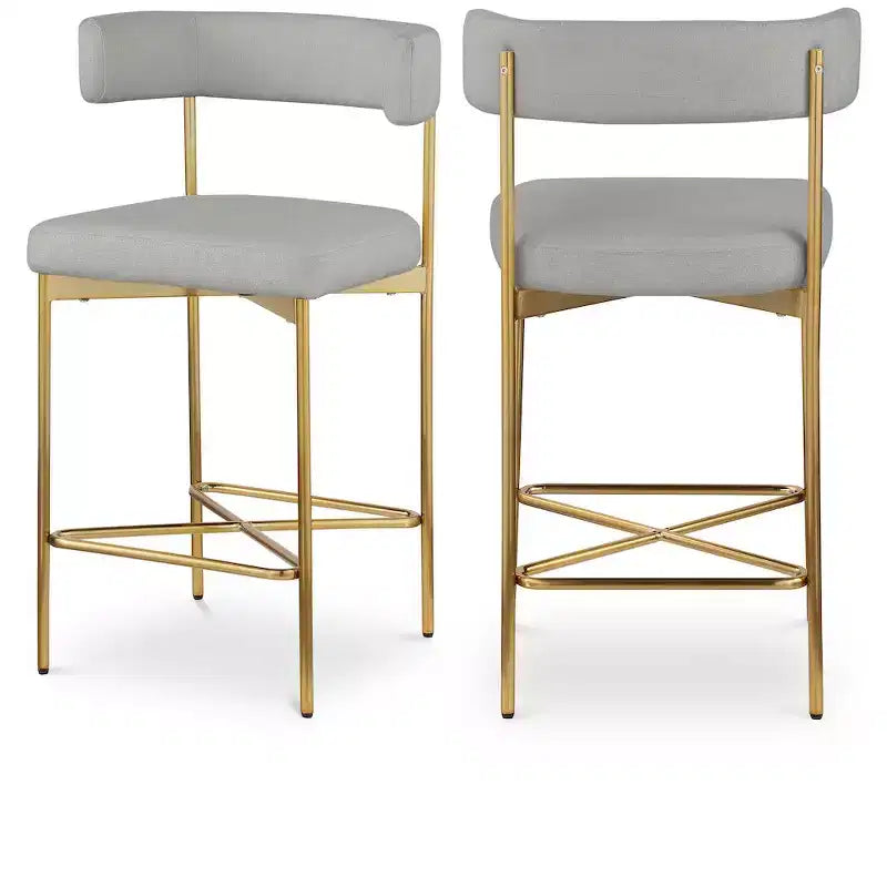 Meridian Furniture,Rivage Light Grey Durable Linen Textured Fabric Stool, Set of 2