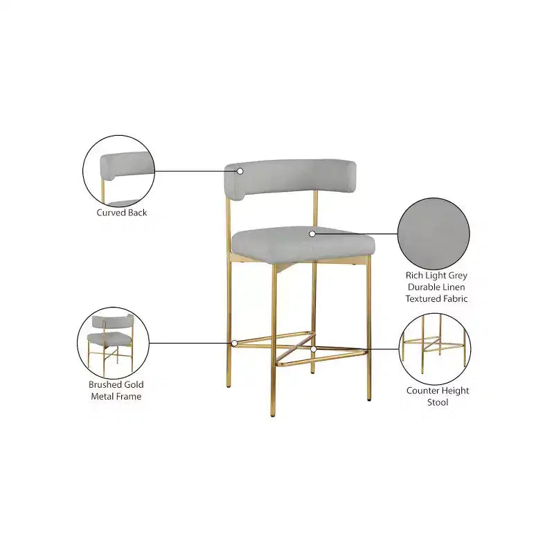 Meridian Furniture, Sgabello Rivage in tessuto resistente effetto lino grigio chiaro, set da 2