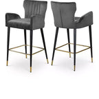 Meridian Furniture,Luxe Grey Velvet Stool, Set of 2