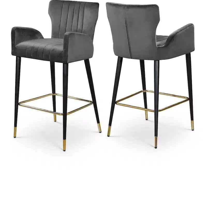 Meridian Furniture,Luxe Grey Velvet Stool, Set of 2
