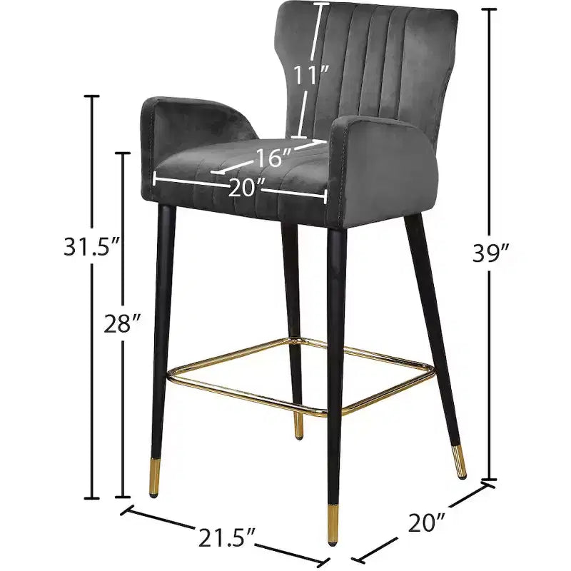 Meridian Furniture, Sgabello Luxe in velluto grigio, set da 2