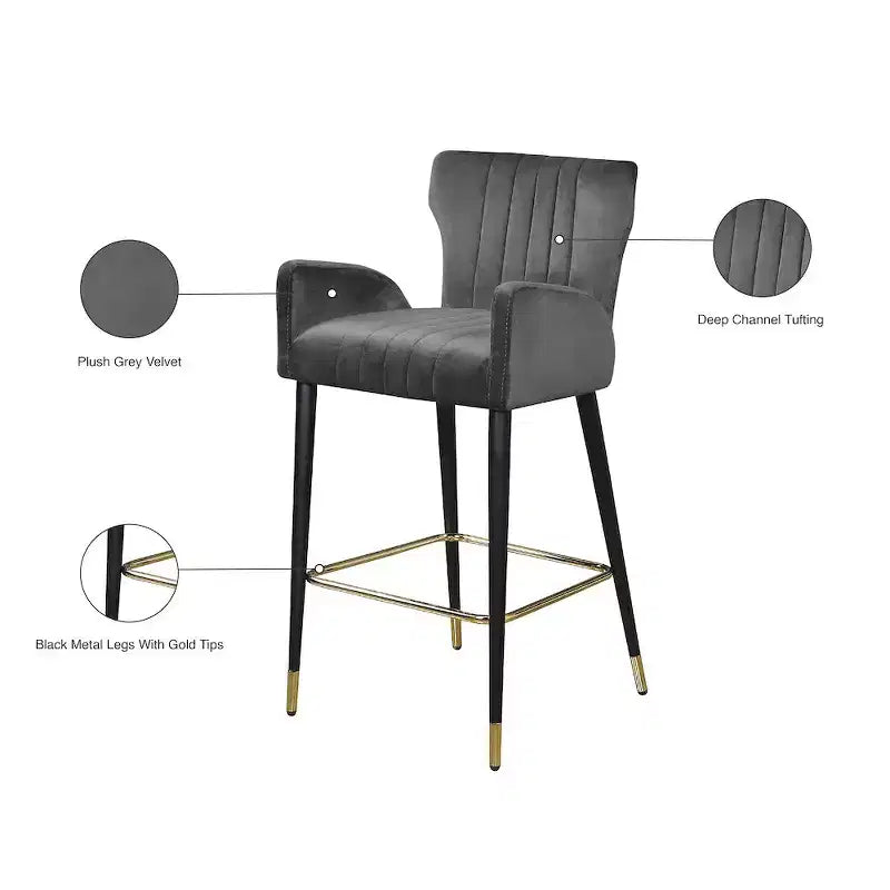 Meridian Furniture, Sgabello Luxe in velluto grigio, set da 2