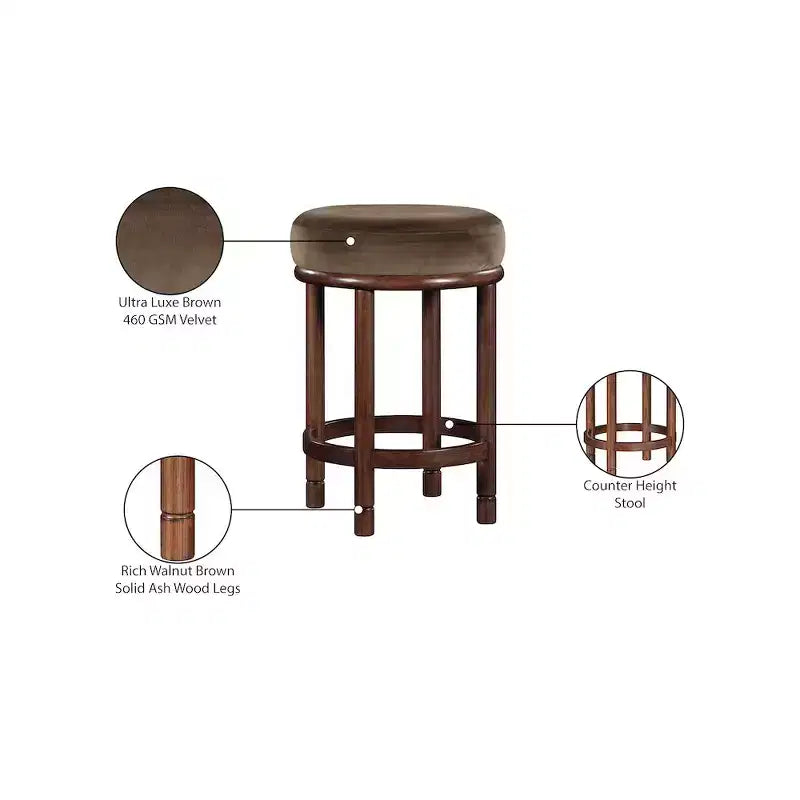 Meridian Furniture, Sgabello da bancone Monette in velluto marrone