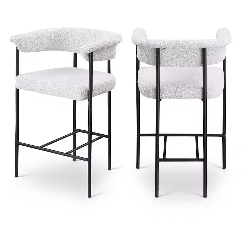 Meridian Furniture,Malin Cream Boucle Fabric Counter Stool, Set of 2