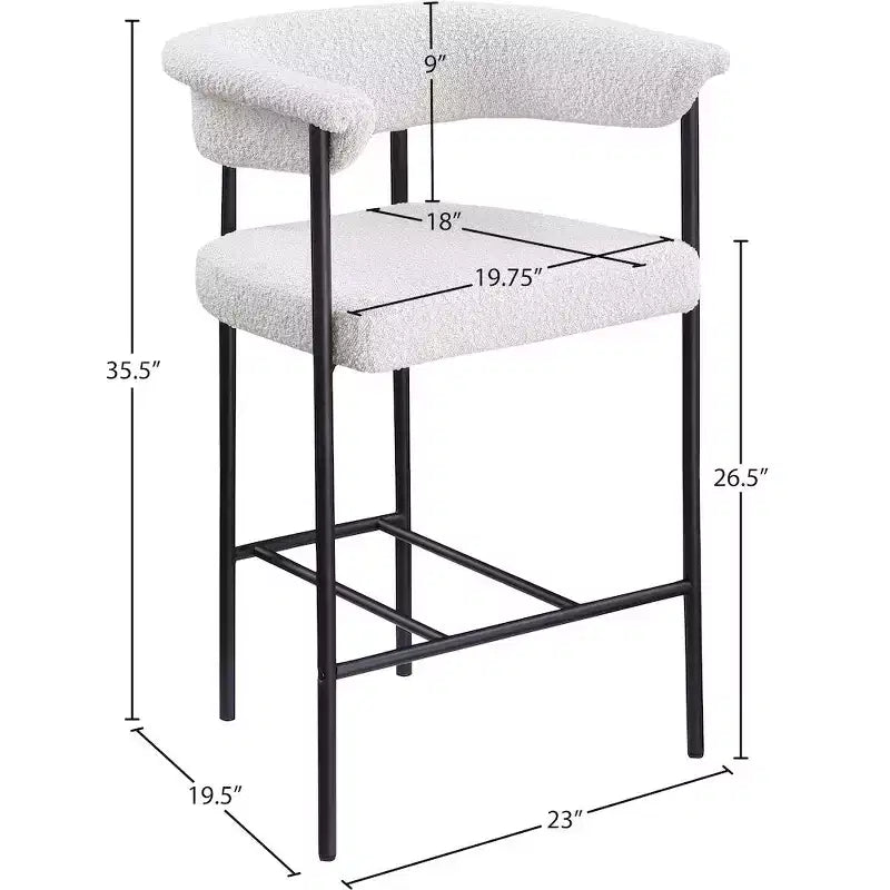 Meridian Furniture, Sgabello da bancone in tessuto bouclé color crema Malin, set da 2