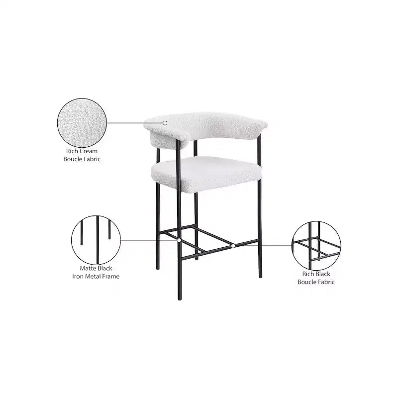 Meridian Furniture, Sgabello da bancone in tessuto bouclé color crema Malin, set da 2