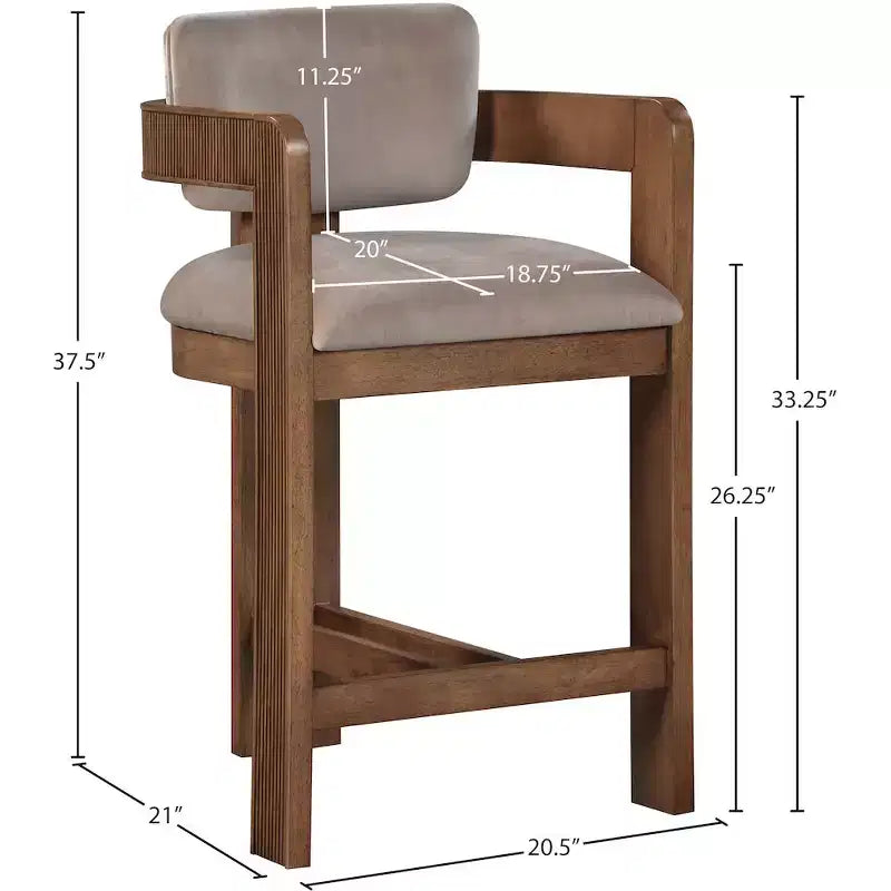 Meridian Furniture, Sgabello Sacha in Velluto Tortora