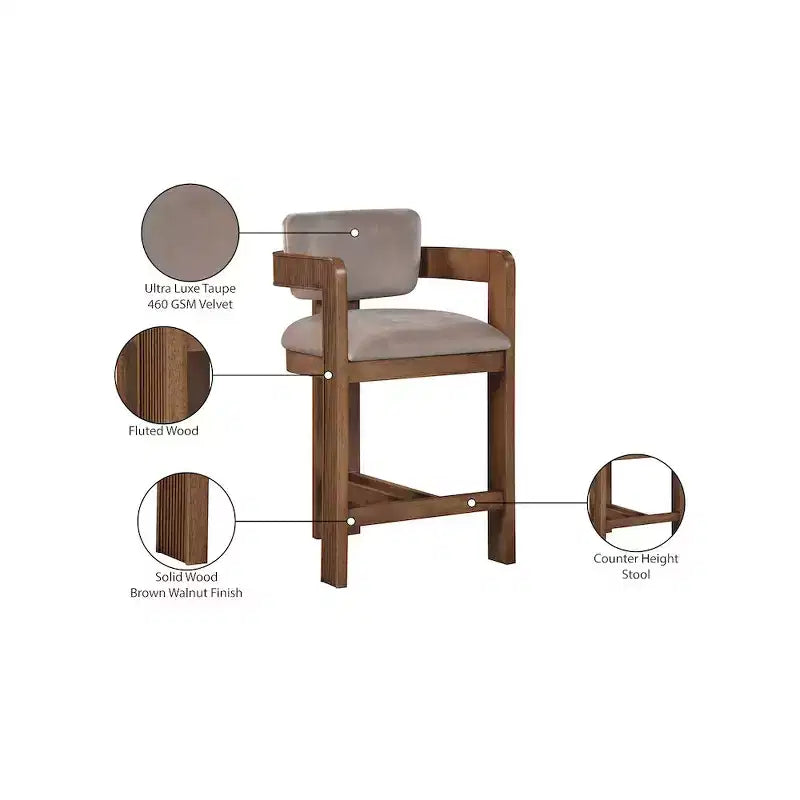 Meridian Furniture, Sgabello Sacha in Velluto Tortora