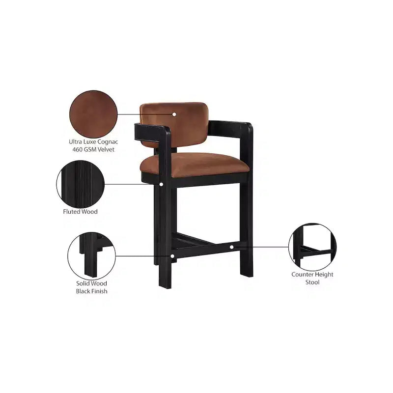 Meridian Furniture, Sgabello Sacha in Velluto Cognac