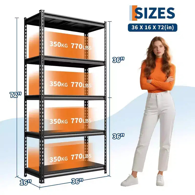 GustoWave Scaffale di stoccaggio multiuso a 5 ripiani regolabili per magazzino, dispensa, cucina, officina
