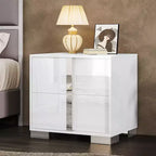 Comodino AMERLIFE, tavolino moderno da 60 cm con 2 cassetti, finitura UV lucida