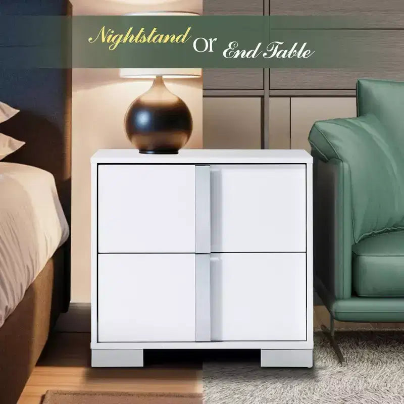 Comodino AMERLIFE, tavolino moderno da 60 cm con 2 cassetti, finitura UV lucida