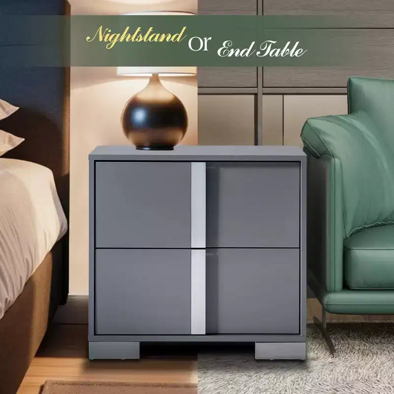 Comodino AMERLIFE, tavolino moderno da 60 cm con 2 cassetti, finitura UV lucida