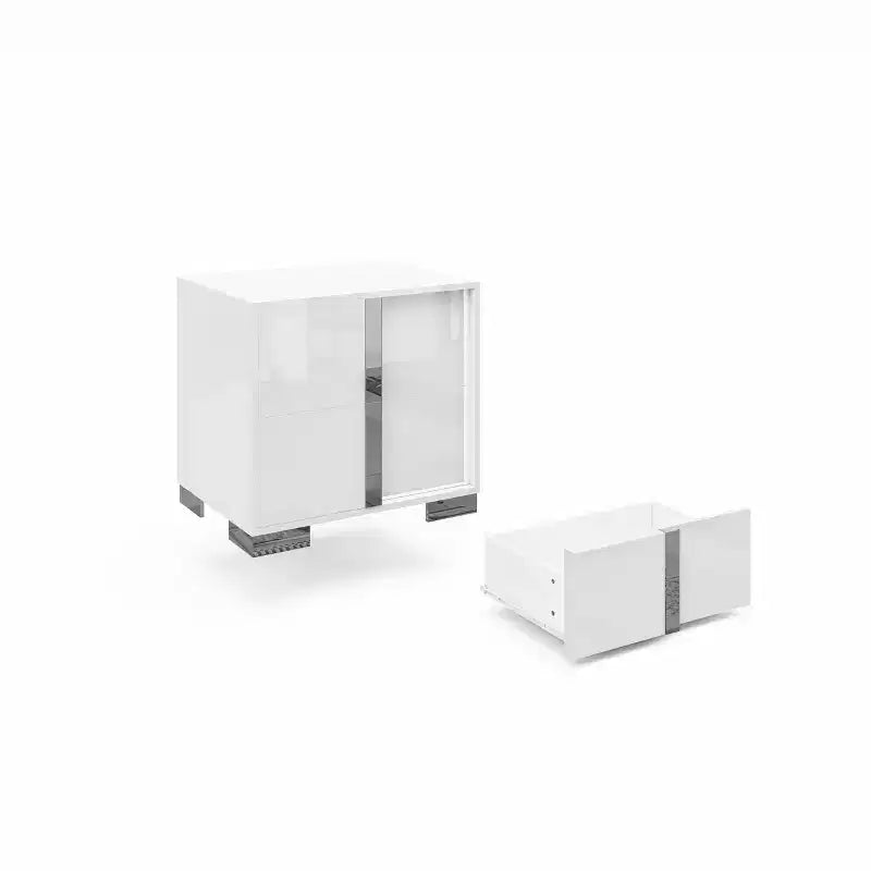 Comodino AMERLIFE, tavolino moderno da 60 cm con 2 cassetti, finitura UV lucida
