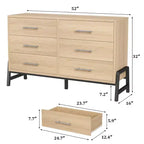 TROPOW Comodino a 6 cassetti per camera da letto, cassettiera autoportante larga 52" con cassetti, cassettiera in legno per soggiorno, camera da letto, ingresso