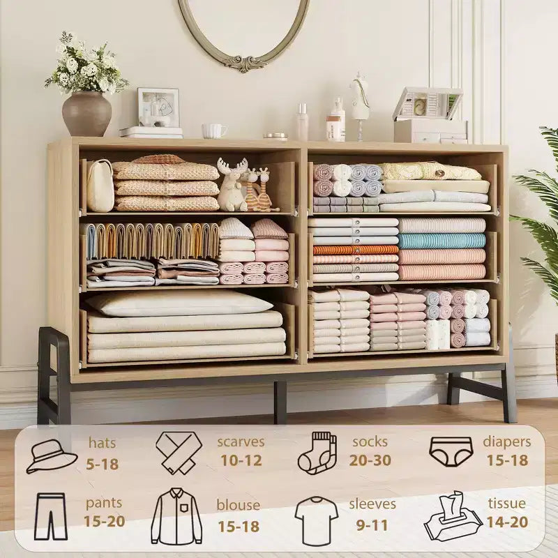 TROPOW Comodino a 6 cassetti per camera da letto, cassettiera autoportante larga 52" con cassetti, cassettiera in legno per soggiorno, camera da letto, ingresso