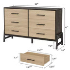 TROPOW Comodino a 6 cassetti per camera da letto, cassettiera autoportante larga 52" con cassetti, cassettiera in legno per soggiorno, camera da letto, ingresso