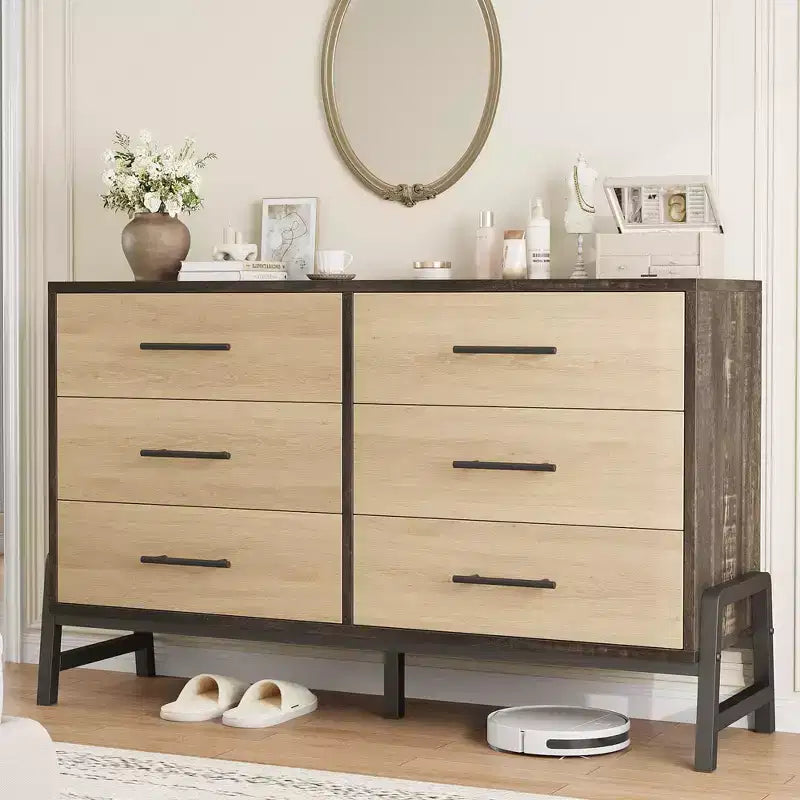 TROPOW 6 Dresser for Bedroom, Freestanding 52 Wide Drawer Dresser with Storage, Wooden Closet Storage Chest for Living Room, Bedroom, Entryway