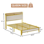 Struttura letto imbottita con luci a LED | Stazione di ricarica USB e contenitore | Design bianco e oro | Doghe in metallo silenziose | Facile montaggio