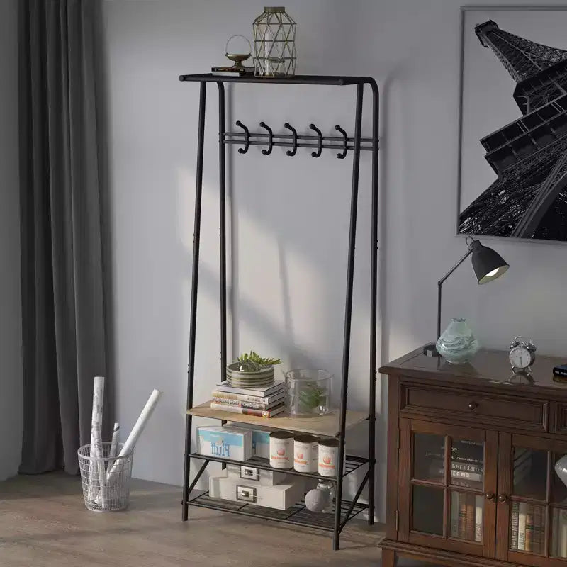 Appendiabiti e scarpiera 4 in 1, albero da ingresso a 4 ripiani con 5 ganci, scaffale portaoggetti multifunzione per corridoio, bagno, ingresso