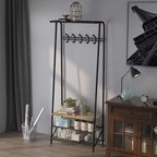 Appendiabiti e scarpiera 4 in 1, albero da ingresso a 4 ripiani con 5 ganci, scaffale portaoggetti multifunzione per corridoio, bagno, ingresso