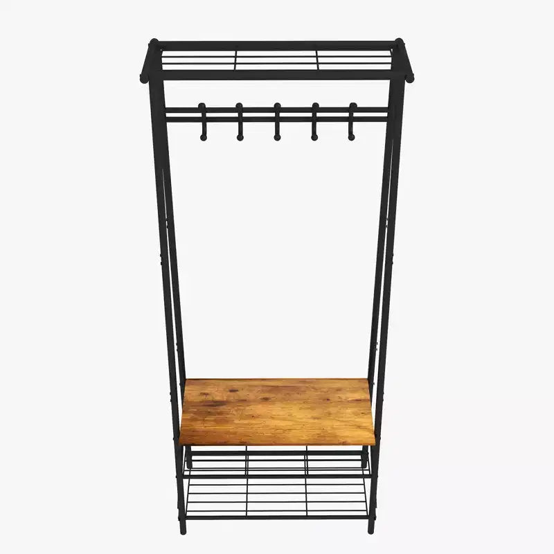 Appendiabiti e scarpiera 4 in 1, albero da ingresso a 4 ripiani con 5 ganci, scaffale portaoggetti multifunzione per corridoio, bagno, ingresso