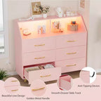 Commode avec station de charge, commode meuble TV LED avec 6 tiroirs, commodes et chiffonniers modernes en bois pour placard, chambre, salon