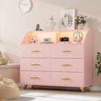 Commode avec station de charge, commode meuble TV LED avec 6 tiroirs, commodes et chiffonniers modernes en bois pour placard, chambre, salon