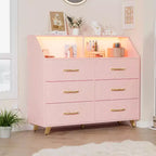 Commode avec station de charge, commode meuble TV LED avec 6 tiroirs, commodes et chiffonniers modernes en bois pour placard, chambre, salon