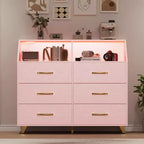 Commode avec station de charge, commode meuble TV LED avec 6 tiroirs, commodes et chiffonniers modernes en bois pour placard, chambre, salon