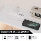 Commode avec station de charge, commode meuble TV LED avec 6 tiroirs, commodes et chiffonniers modernes en bois pour placard, chambre, salon