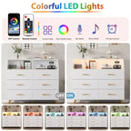 Commode avec station de charge, commode meuble TV LED avec 6 tiroirs, commodes et chiffonniers modernes en bois pour placard, chambre, salon