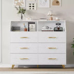 Commode avec station de charge, commode meuble TV LED avec 6 tiroirs, commodes et chiffonniers modernes en bois pour placard, chambre, salon