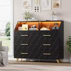 Commode avec station de charge, commode meuble TV LED avec 6 tiroirs, commodes et chiffonniers modernes en bois pour placard, chambre, salon