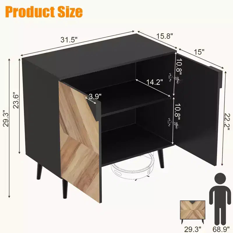 Mobile contenitore da 31,5 pollici con ripiano e ante, mobile credenza moderno con spazio per riporre gli oggetti