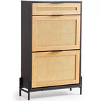 VEVOR Rattan Shoe Cabinet, with 2 Flip Rattan Drawers & 1 Slide Drawer, Metal Legs, Slim Shoe Entryway Cabinet for Entryway, Closet, Hallway, Black