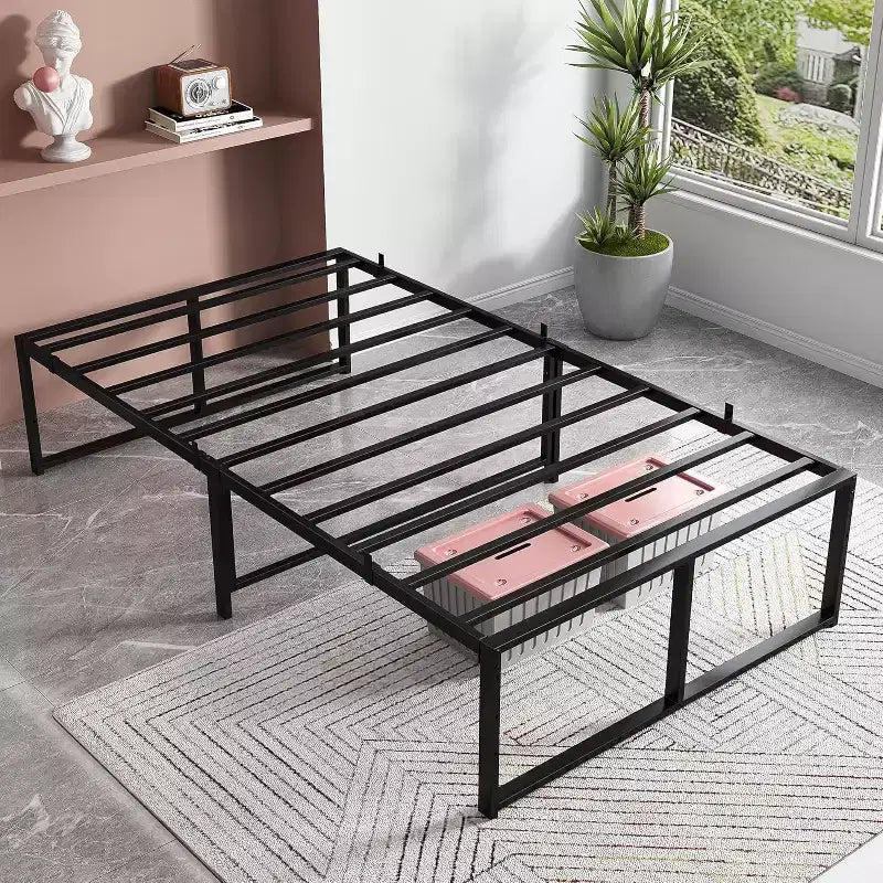 Telaio Letto a Piattaforma in Metallo Resistente da 14 Pollici, Forte e Silenzioso, Nessuna Molla Richiesta, Ampio Spazio Contenitivo Sotto il Letto, Facile Montaggio, Nero