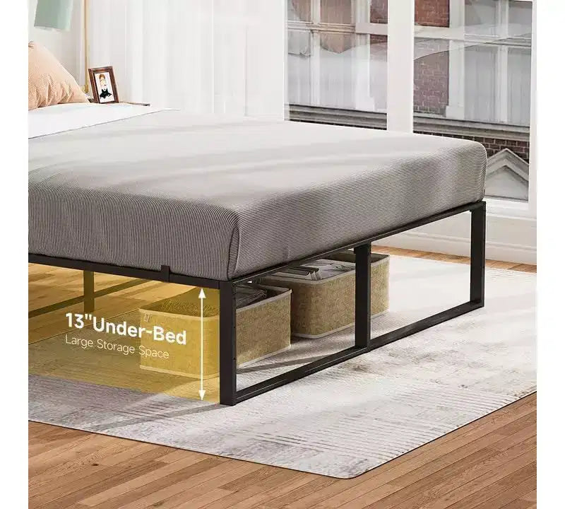Telaio Letto a Piattaforma in Metallo Resistente da 14 Pollici, Forte e Silenzioso, Nessuna Molla Richiesta, Ampio Spazio Contenitivo Sotto il Letto, Facile Montaggio, Nero