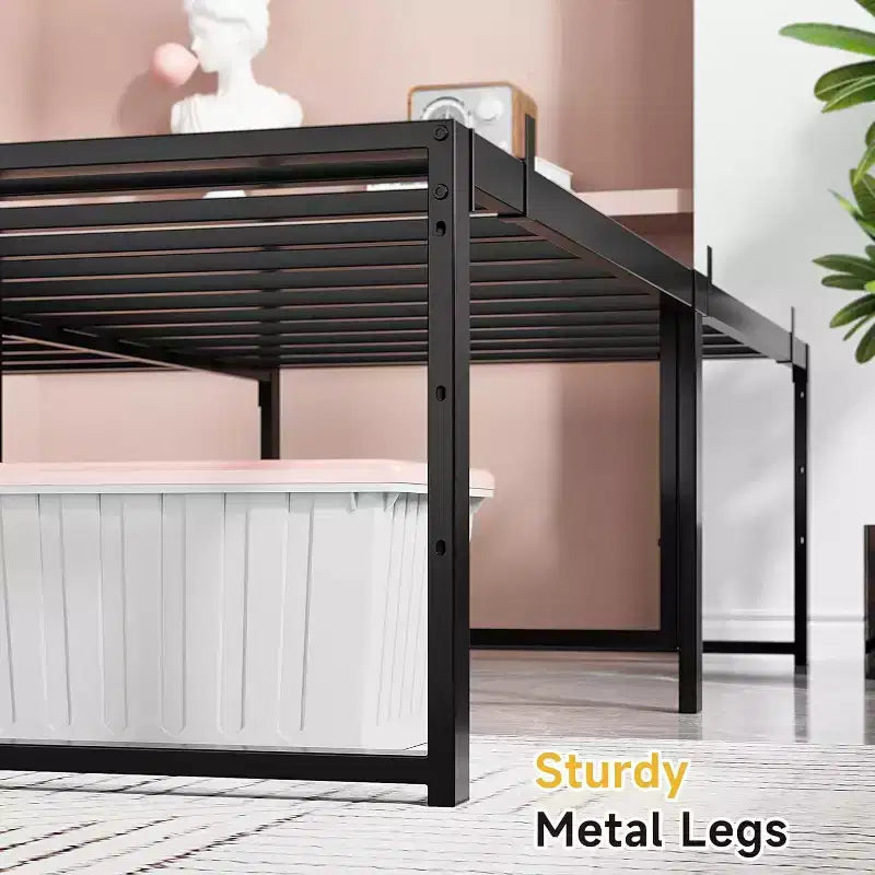 Telaio Letto a Piattaforma in Metallo Resistente da 14 Pollici, Forte e Silenzioso, Nessuna Molla Richiesta, Ampio Spazio Contenitivo Sotto il Letto, Facile Montaggio, Nero
